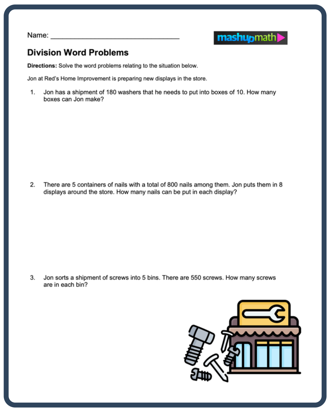 Division word problems free worksheets for grades 3 5 mashup math